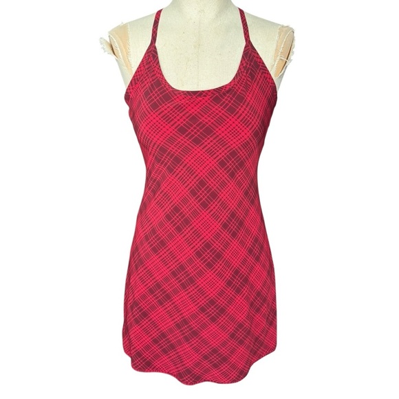 Outdoor Voices The Exercise Dress In Pomegranate Plaid Red XS - Picture 4 of 11